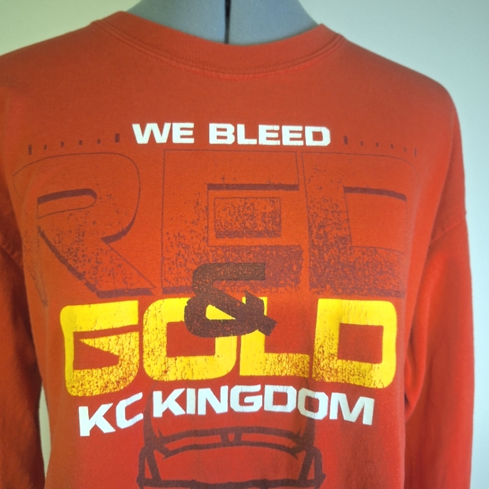 K.C. Chiefs We Bleed Red K. C Kingdom T Shirt Long Sleeved.     Size Large